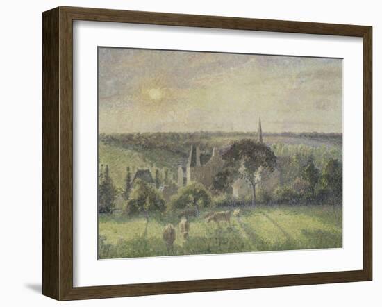 Paysage à Eragny, église et ferme d'Eragny-Camille Pissarro-Framed Giclee Print