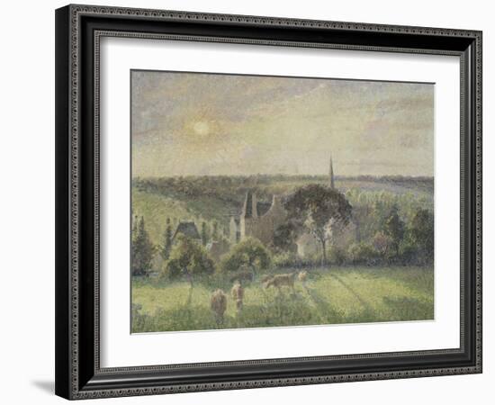 Paysage à Eragny, église et ferme d'Eragny-Camille Pissarro-Framed Giclee Print