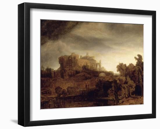 Paysage au château-Rembrandt van Rijn-Framed Giclee Print