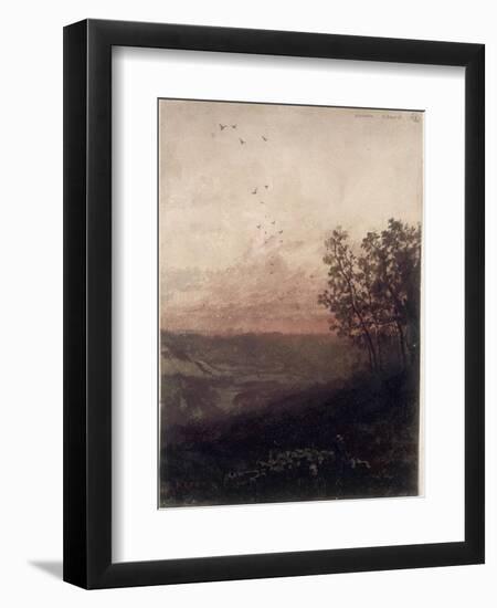 Paysage au soleil couchant, au premier plan, un berger et son troupeau-Odilon Redon-Framed Giclee Print