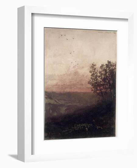 Paysage au soleil couchant, au premier plan, un berger et son troupeau-Odilon Redon-Framed Giclee Print