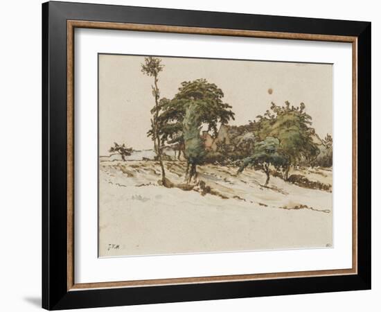 Paysage avec des chaumi?s sous les arbres-Jean-François Millet-Framed Giclee Print