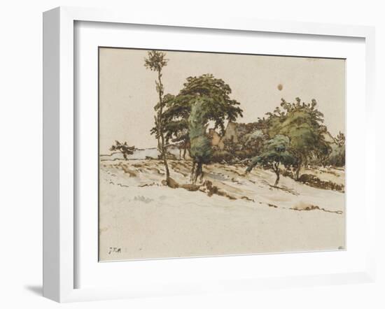 Paysage avec des chaumi?s sous les arbres-Jean-François Millet-Framed Giclee Print