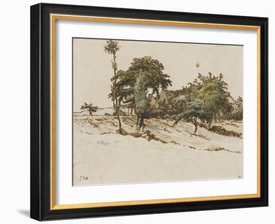 Paysage avec des chaumi?s sous les arbres-Jean-François Millet-Framed Giclee Print