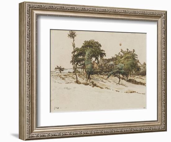 Paysage avec des chaumi?s sous les arbres-Jean-François Millet-Framed Giclee Print