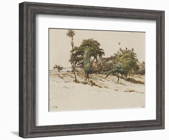 Paysage avec des chaumi?s sous les arbres-Jean-François Millet-Framed Giclee Print