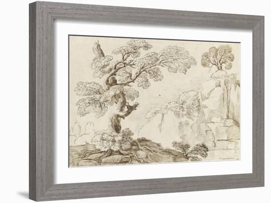 Paysage avec un arbre aux racines découvertes dominant une gorge-Guerchin Le-Framed Giclee Print