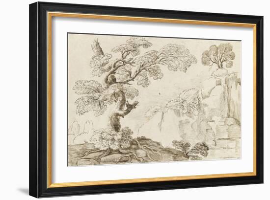 Paysage avec un arbre aux racines découvertes dominant une gorge-Guerchin Le-Framed Giclee Print