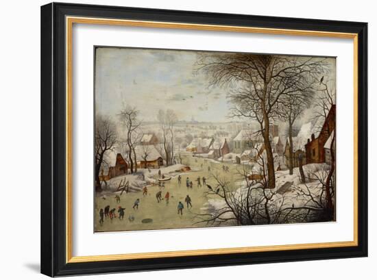 Paysage D'hiver Avec Un Piege a Oiseau - Winter Landscape with a Bird Trap, by Brueghel, Pieter, Th-Pieter the Younger Brueghel-Framed Giclee Print