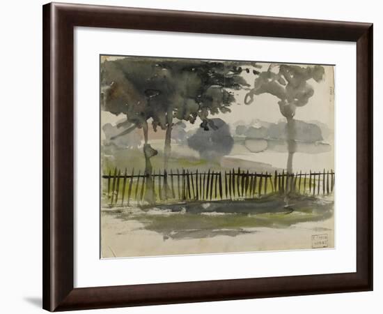 Paysage de la campagne anglaise avec trois arbres et une clôture-Eugene Delacroix-Framed Giclee Print