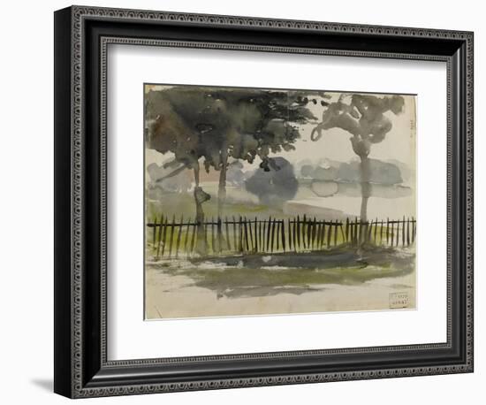 Paysage de la campagne anglaise avec trois arbres et une clôture-Eugene Delacroix-Framed Giclee Print