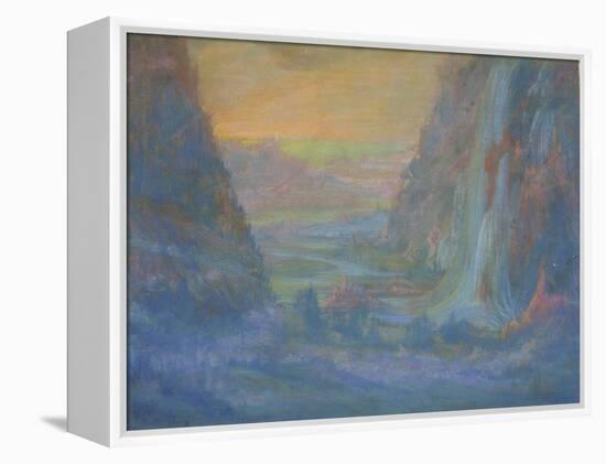 Paysage de montagne avec cascade au soleil couchant-François Garas-Framed Premier Image Canvas