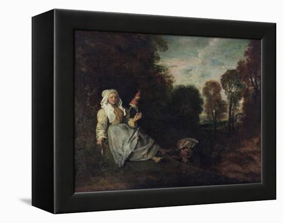 Paysage Du Soir Avec Une Fileuse - Peinture De Jean Antoine Watteau (1684-1721) Evening Landscape W-Jean Antoine Watteau-Framed Premier Image Canvas