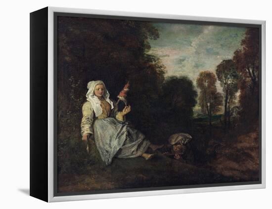 Paysage Du Soir Avec Une Fileuse - Peinture De Jean Antoine Watteau (1684-1721) Evening Landscape W-Jean Antoine Watteau-Framed Premier Image Canvas