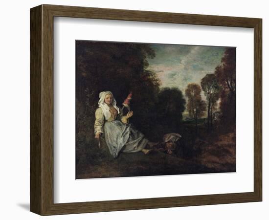 Paysage Du Soir Avec Une Fileuse - Peinture De Jean Antoine Watteau (1684-1721) Evening Landscape W-Jean Antoine Watteau-Framed Giclee Print