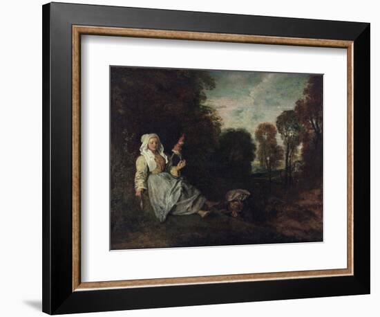 Paysage Du Soir Avec Une Fileuse - Peinture De Jean Antoine Watteau (1684-1721) Evening Landscape W-Jean Antoine Watteau-Framed Giclee Print