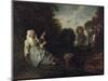 Paysage Du Soir Avec Une Fileuse - Peinture De Jean Antoine Watteau (1684-1721) Evening Landscape W-Jean Antoine Watteau-Mounted Giclee Print