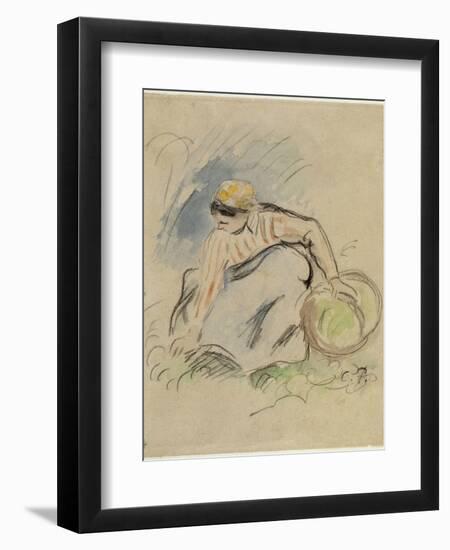 Paysanne accroupie vue de face tenant un panier de la main gauche-Camille Pissarro-Framed Giclee Print