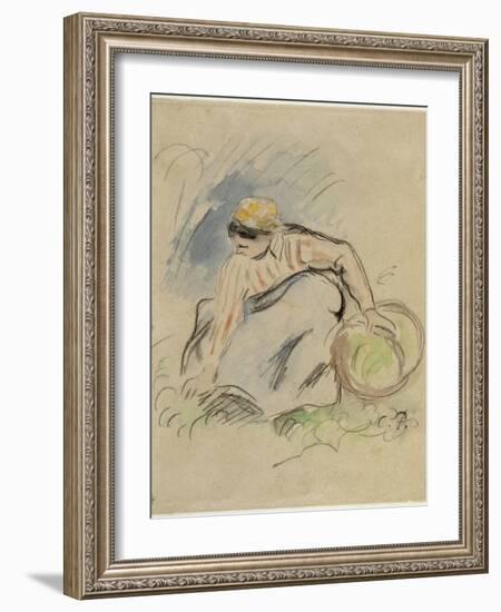 Paysanne accroupie vue de face tenant un panier de la main gauche-Camille Pissarro-Framed Giclee Print