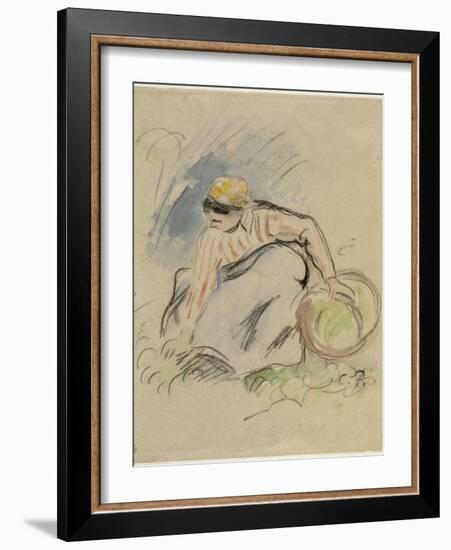 Paysanne accroupie vue de face tenant un panier de la main gauche-Camille Pissarro-Framed Giclee Print