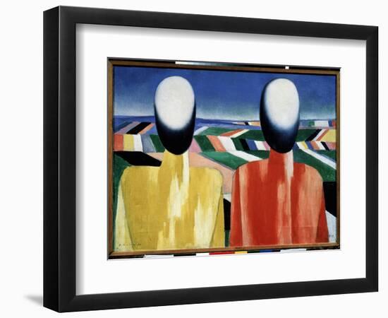 Paysans (Peasants). Deux Tetes sans Visage Devant Un Paysage De Champs Cultives. Peinture De Kasimi-Kazimir Severinovich Malevich-Framed Giclee Print