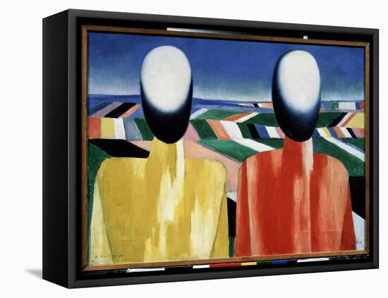 Paysans (Peasants). Deux Tetes sans Visage Devant Un Paysage De Champs Cultives. Peinture De Kasimi-Kazimir Severinovich Malevich-Framed Premier Image Canvas