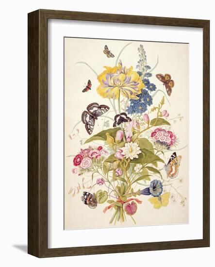 Pd.912-1973 Still Life of Flowers Including a Parrot Tulip, Larkspur, Sweet William, Gentian and…-Thomas Robins-Framed Giclee Print