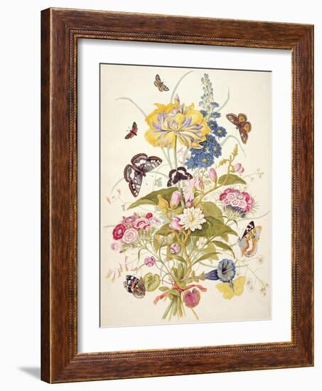 Pd.912-1973 Still Life of Flowers Including a Parrot Tulip, Larkspur, Sweet William, Gentian and…-Thomas Robins-Framed Giclee Print