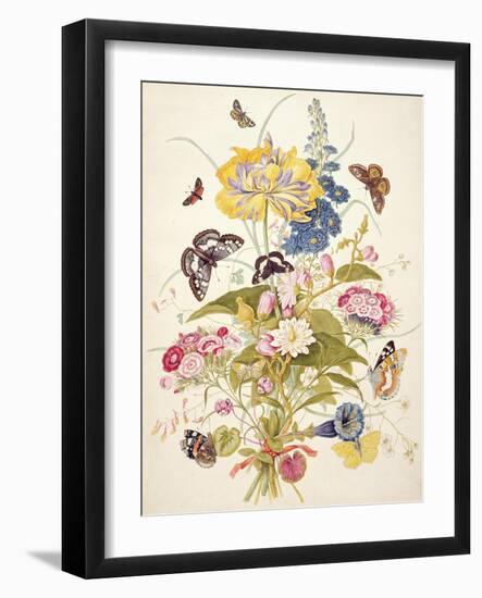 Pd.912-1973 Still Life of Flowers Including a Parrot Tulip, Larkspur, Sweet William, Gentian and…-Thomas Robins-Framed Giclee Print