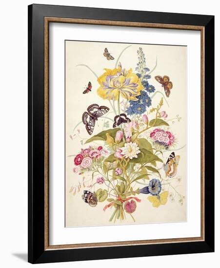 Pd.912-1973 Still Life of Flowers Including a Parrot Tulip, Larkspur, Sweet William, Gentian and…-Thomas Robins-Framed Giclee Print