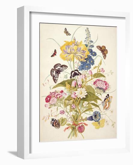 Pd.912-1973 Still Life of Flowers Including a Parrot Tulip, Larkspur, Sweet William, Gentian and…-Thomas Robins-Framed Giclee Print