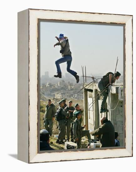 Peace Activist Leaps over Israeli Border Police Trying to Prevent Demolition of House, Jerusalem-null-Framed Premier Image Canvas