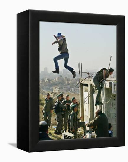 Peace Activist Leaps over Israeli Border Police Trying to Prevent Demolition of House, Jerusalem-null-Framed Premier Image Canvas