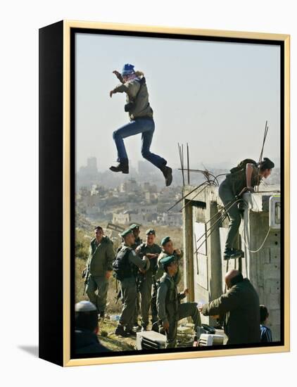 Peace Activist Leaps over Israeli Border Police Trying to Prevent Demolition of House, Jerusalem-null-Framed Premier Image Canvas