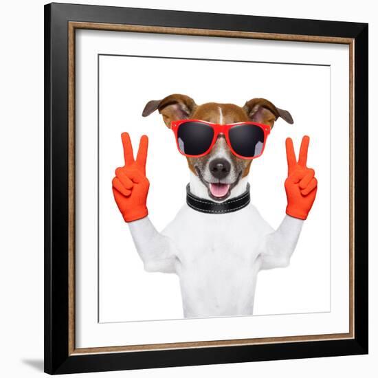 Peace And Victory Fingers Dog-Javier Brosch-Framed Photographic Print