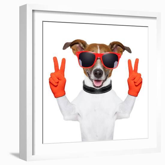 Peace And Victory Fingers Dog-Javier Brosch-Framed Photographic Print