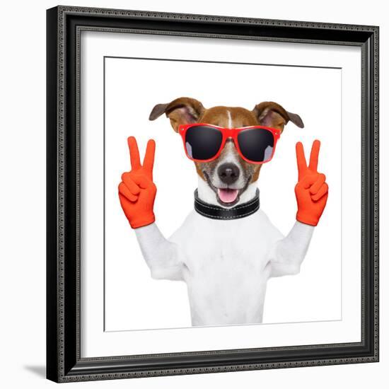 Peace And Victory Fingers Dog-Javier Brosch-Framed Photographic Print