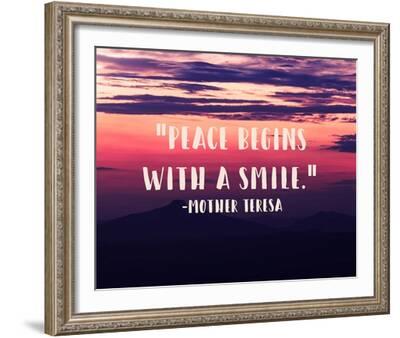 Colorful Art Print w/ Inspirational Quote MOTHER TERESA Peace Begins w/ a Smile 