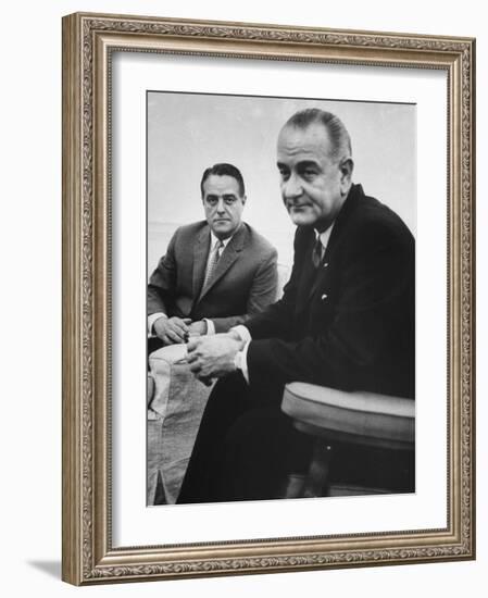 Peace Corp. Head Sargent R. Shriver Jr. and President Lyndon B. Johnson-John Dominis-Framed Photographic Print