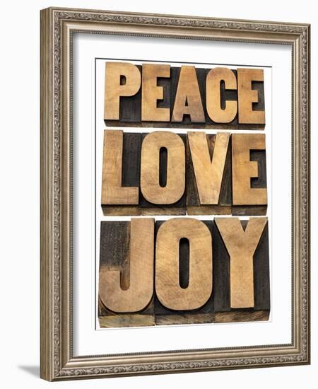 Peace, Love and Joy Word Abstract-PixelsAway-Framed Art Print