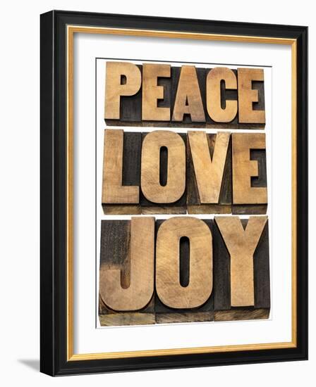 Peace, Love and Joy Word Abstract-PixelsAway-Framed Art Print