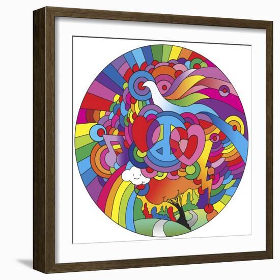 Peace Love Music Circle-Howie Green-Framed Giclee Print