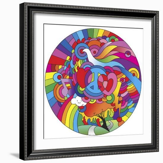 Peace Love Music Circle-Howie Green-Framed Giclee Print