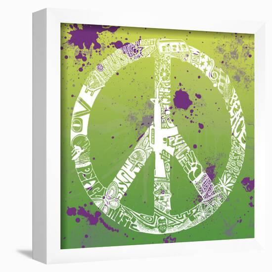 Peace, Love, Music (on green)-null-Framed Art Print