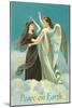 Peace on Earth, Lady with Angel on Clouds-null-Mounted Art Print