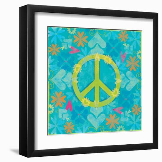 Peace Sign Floral Hearts I-Alan Hopfensperger-Framed Art Print