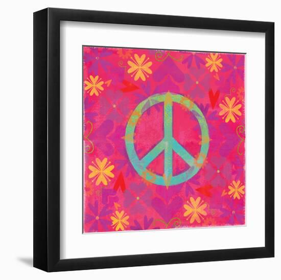 Peace Sign Floral Hearts II-Alan Hopfensperger-Framed Art Print