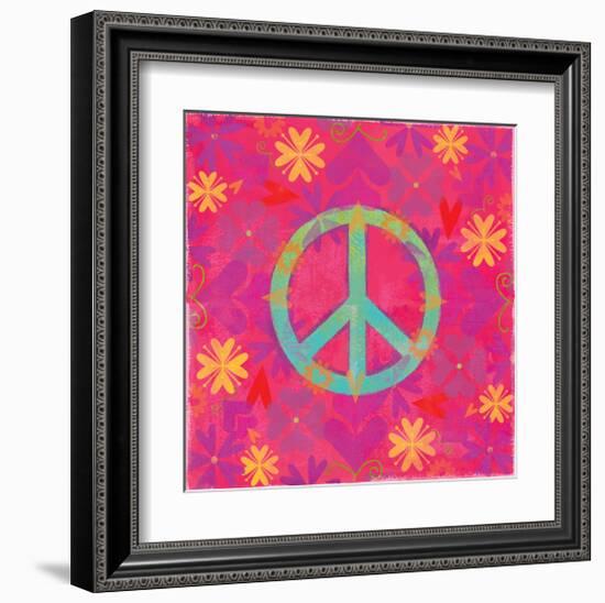 Peace Sign Floral Hearts II-Alan Hopfensperger-Framed Art Print