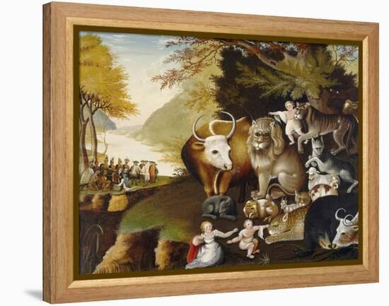 Peaceable Kingdom, by Edward Hicks, c. 1834, American painting,-Edward Hicks-Framed Stretched Canvas