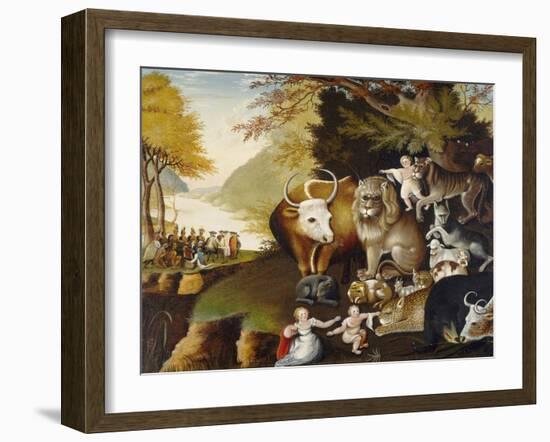 Peaceable Kingdom, by Edward Hicks, c. 1834, American painting,-Edward Hicks-Framed Art Print